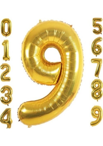 9 Yaş Doğum Günü Parti Kutlama Rakam Folyo Balon Altın Renk 36 cm 16 Inç