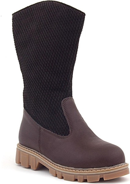 Hakiki Deri Kahverengi Fermuarlı Uzun Kız Çocuk Çizme