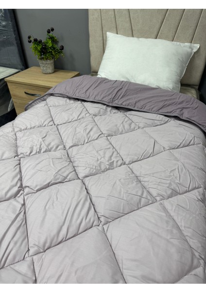 Pamuk Ranforce Tek Kişilik Yorgan Çift Taraflı Mor Düz Desenli Kapitoneli