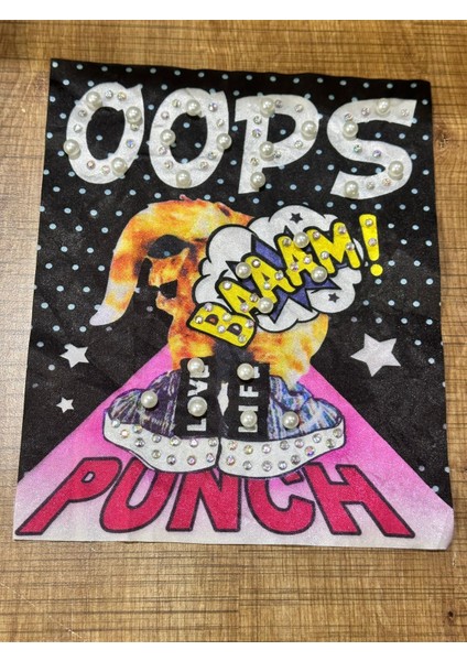 Boncuk Taş Işleme Oops Yazılı Arma Dikiş Aplike 20X18 cm