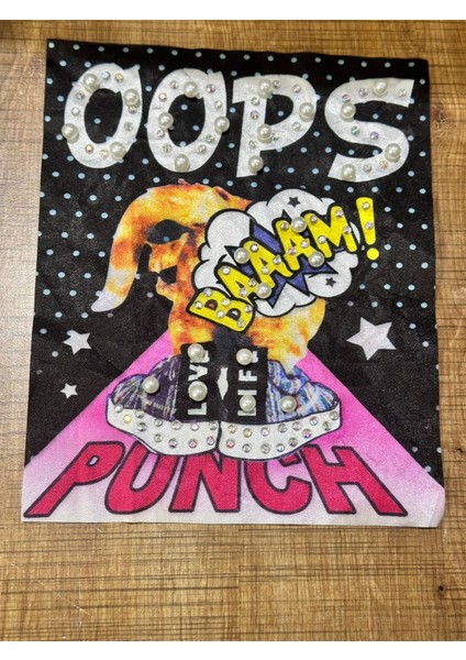 Boncuk Taş Işleme Oops Yazılı Arma Dikiş Aplike 20X18 cm modelleri