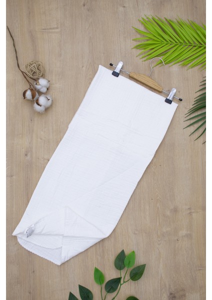 Kız Erkek Bebek Beyaz Dort Katlı Müslin Ponponlu Kundak Battaniye STL6904