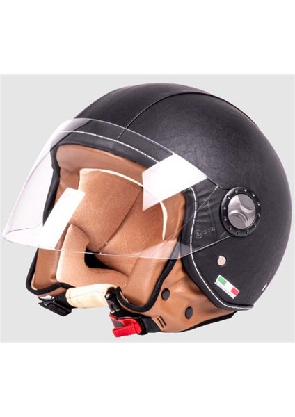 Tex 701 Siyah Deri Açık Kask Large