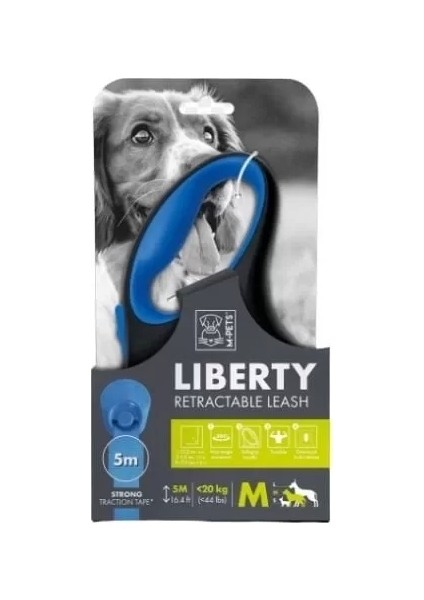 Liberty Şerit Otomatik Köpek Gezdirme Kayışı 5 mt Mavi Medium