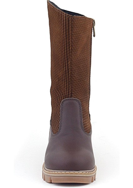 Hakiki Deri Taba Kahve Fermuarlı Uzun Kız Çocuk Çizme modelleri