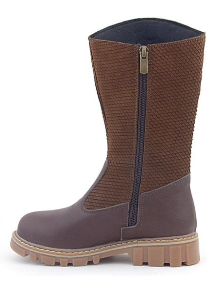 Hakiki Deri Taba Kahve Fermuarlı Uzun Kız Çocuk Çizme fırsatları