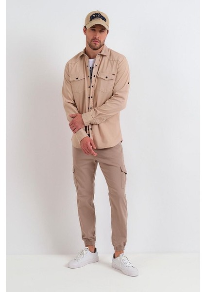 Erkek Beli ve Paçası Lastikli Kargo Cepli Keten Jogger Pantolon modelleri