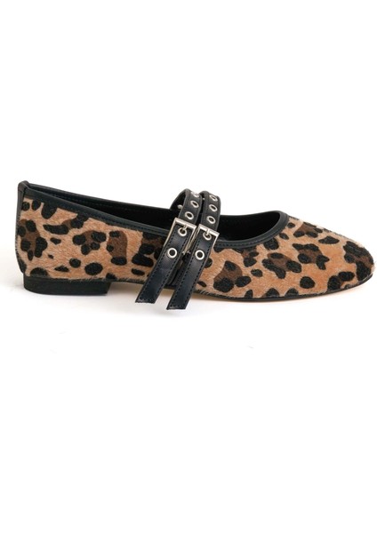 Peach Leoparlı Peluş Çift Bantlı Babet