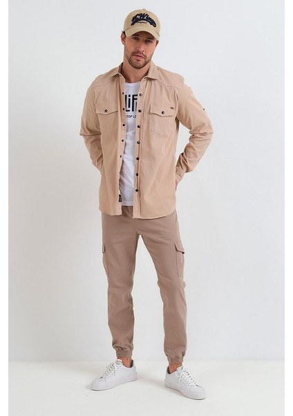 Erkek Beli ve Paçası Lastikli Kargo Cepli Keten Jogger Pantolon fırsatları