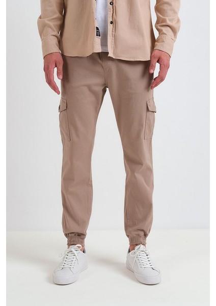Erkek Beli ve Paçası Lastikli Kargo Cepli Keten Jogger Pantolon indirimleri