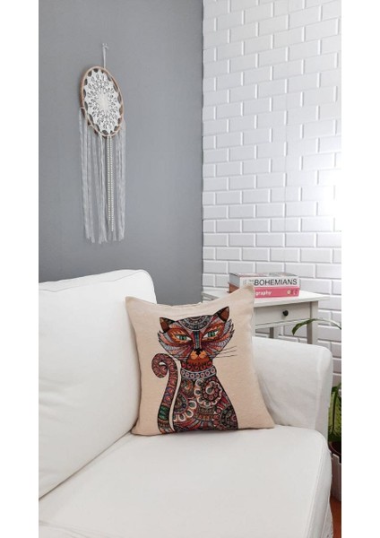 Goblen Pamuk Dokuma Kumaş Yastık Kırlent Kılıfı Pillow
