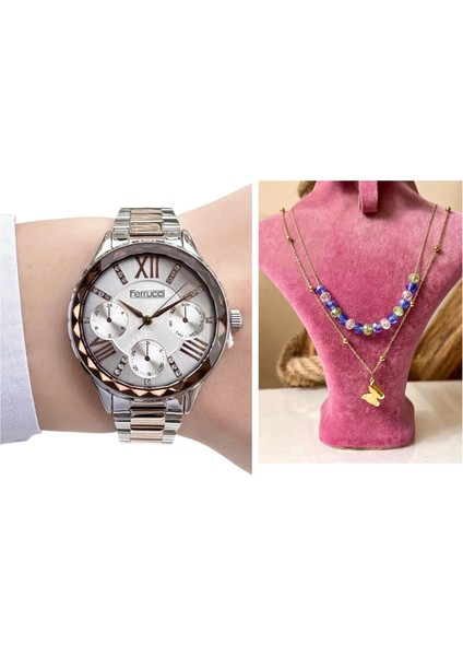 Taşlı Model Kadın Kol Saat KOMBIN+ Çelik Kolye Hediye Set