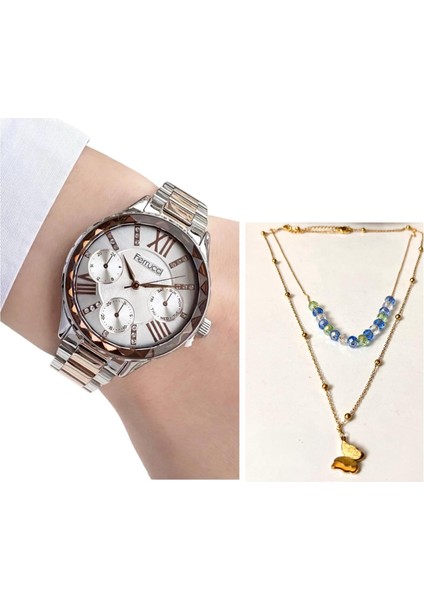 Taşlı Model Kadın Kol Saat KOMBIN+ Çelik Kolye Hediye Set fiyatları