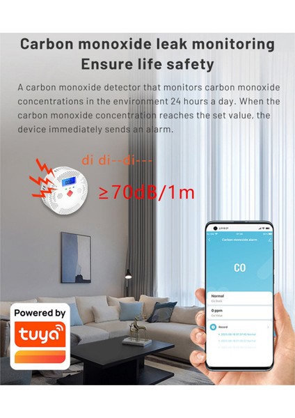 Tuya Wifi LCD Ekranlı Karbon Monoksit Dedektörü 70DB Alarm Sesi (Yurt Dışından)