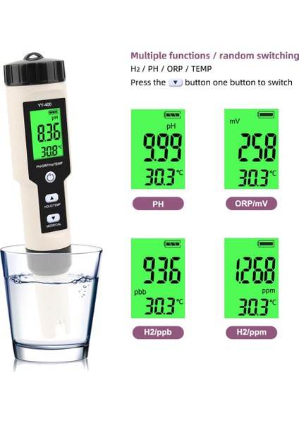 4'ü 1 Arada YY-400 Ph/orp/h2&tem Metre Dijital Test Cihazı, Arka Aydınlatma (Yurt Dışından)