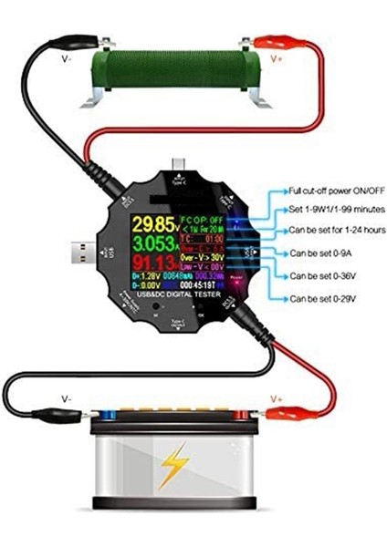 USB C Test Cihazı, 3'ü 1 Arada Tip C Dc5.5 USB Test Cihazı Renkli Ekran IPS Dijital (Yurt Dışından)