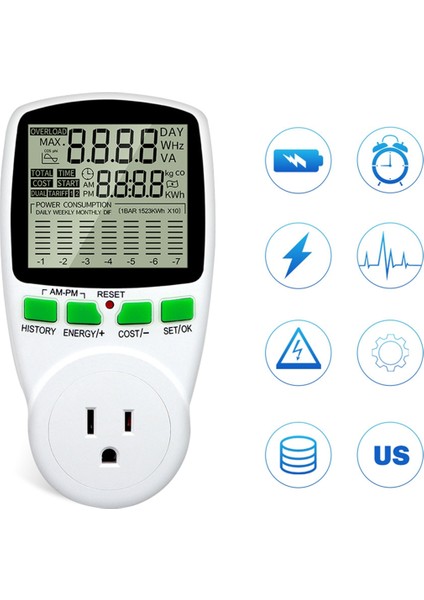 Dijital LCD Enerji Ölçer Wattmetre Güç Analizörü Abd Fişi (Yurt Dışından)