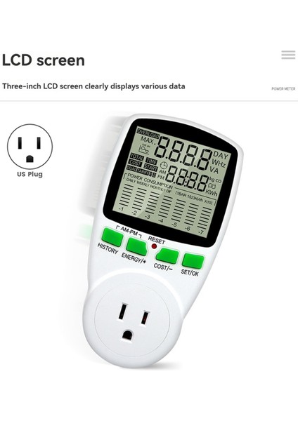 Dijital LCD Enerji Ölçer Wattmetre Güç Analizörü Abd Fişi (Yurt Dışından)
