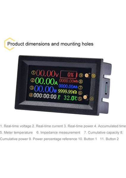 Dijital Voltmetre Ampermetre Çok Işlevli Test Cihazı IPS Voltaj Akım (Yurt Dışından)