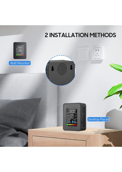 5'i 1 Arada Hava Kalitesi Monitörü, USB Şarj Edilebilir Co2 Dedektörü Siyah (Yurt Dışından)