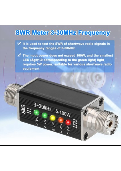 LED Swr Metre 3-30MHZ Frekans Kısa Dalga Duran Dalga Göstergesi (Yurt Dışından)