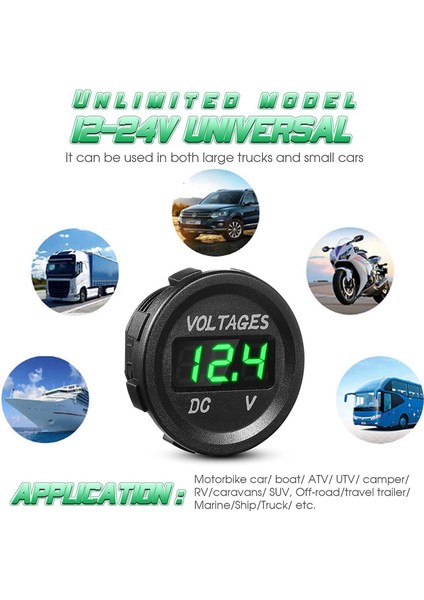 4xdc 12V Araba Voltaj Göstergesi LED Ekran Voltmetre Monitörü -Yeşil (Yurt Dışından)