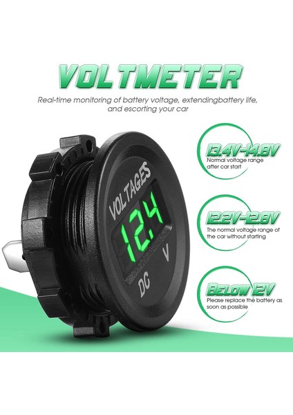 4xdc 12V Araba Voltaj Göstergesi LED Ekran Voltmetre Monitörü -Yeşil (Yurt Dışından)