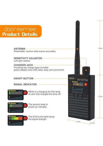 G318 Gps Izleyici Dedektörü Kablosuz Sinyal Dedektörü Kamera Dedektörü (Yurt Dışından)