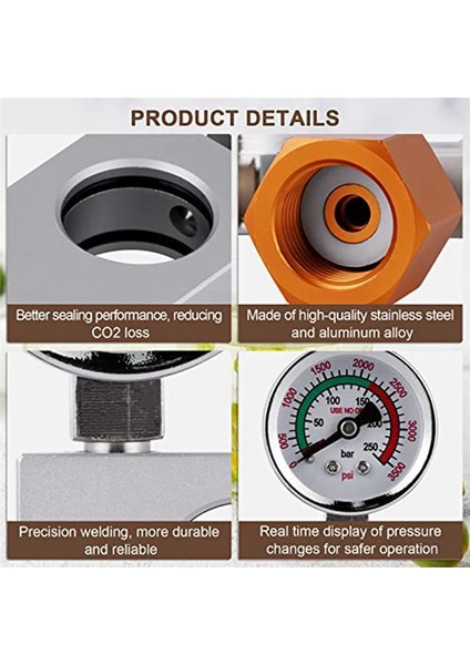 3500PSI Basınç Ölçerli Co2 Dolum Adaptörü, Soda Doldurmak Için (Yurt Dışından)