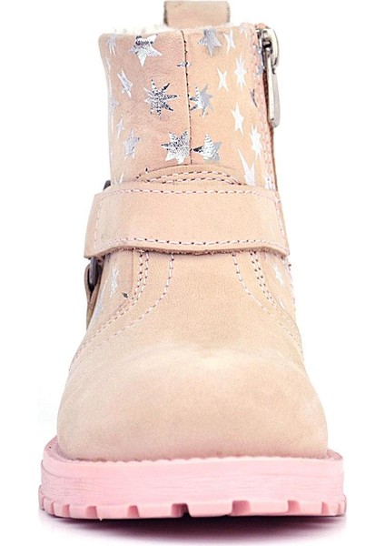 Chiron Hakiki Deri Pudra Yıldız Desenli Fermuarlı Kürklü Kız Çocuk Bot modelleri