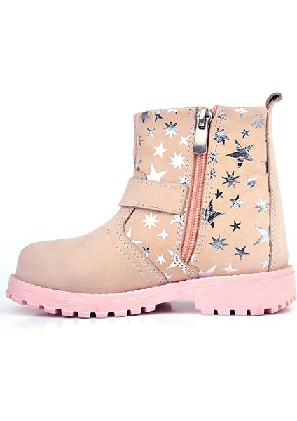 Chiron Hakiki Deri Pudra Yıldız Desenli Fermuarlı Kürklü Kız Çocuk Bot fırsatları