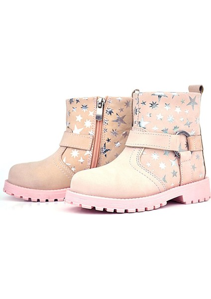 Chiron Hakiki Deri Pudra Yıldız Desenli Fermuarlı Kürklü Kız Çocuk Bot indirimleri