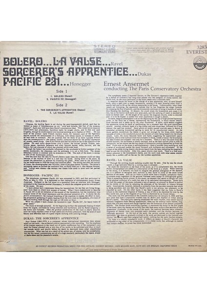Ernest Ansermet – Bolero Pacific 231 LP Plak fiyatları