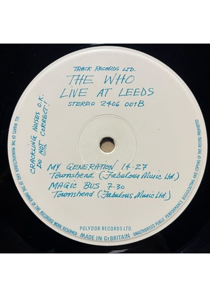 The Who Live At Leeds LP Plak