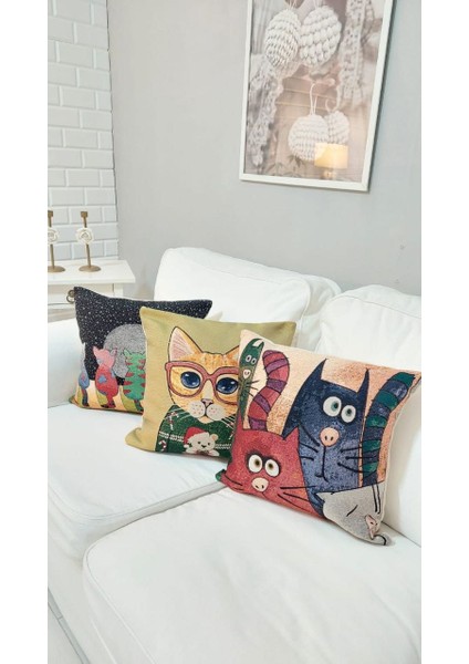 Goblen Pamuk Dokuma Kumaş Yastık Kırlent Kılıfı Pillow