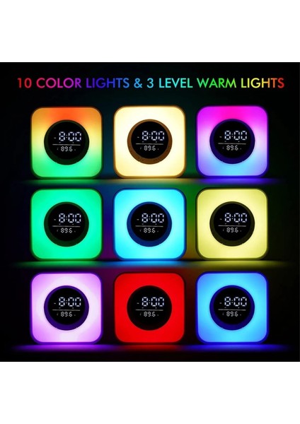 Alarm ve Sıcaklık Göstergeli Ambiyans Atmosfer Işığı Bluetooth Hoparlör Gece Lambası Saat