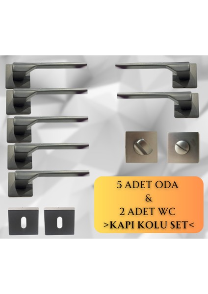 Stilo Inox 5 Adet Oda 2 Adet Wc Kare Rozetli Kapı Kolu Set