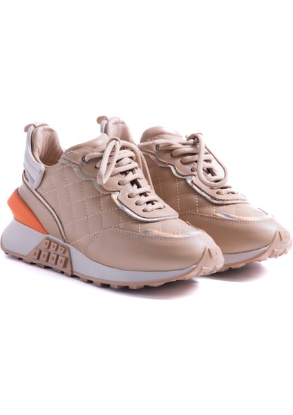 Strap Bej Kapitone Gerçek Deri Sneaker