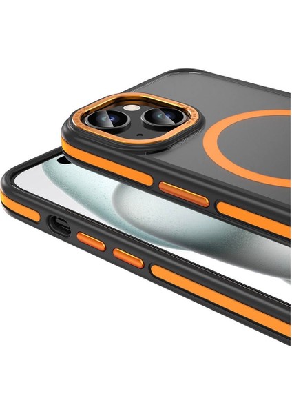 Apple iPhone 15 Uyumlu Wirelees Şarj Özellikli Kamera Çıkıntılı Tam Koruma Kapak Kılıf