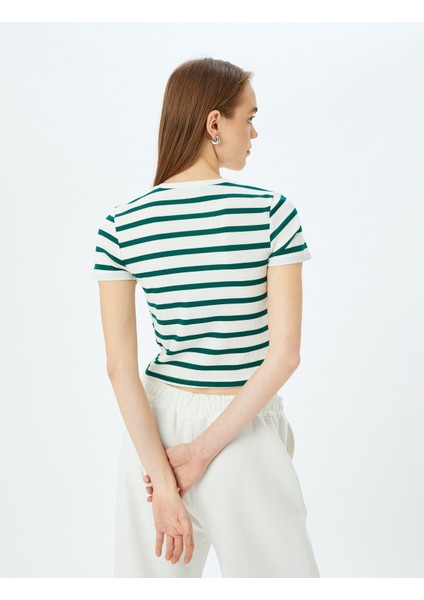 Basic Çizgili Bisiklet Yaka Kısa Kollu Kaşkorse Slim Fit T-Shirt fırsatları