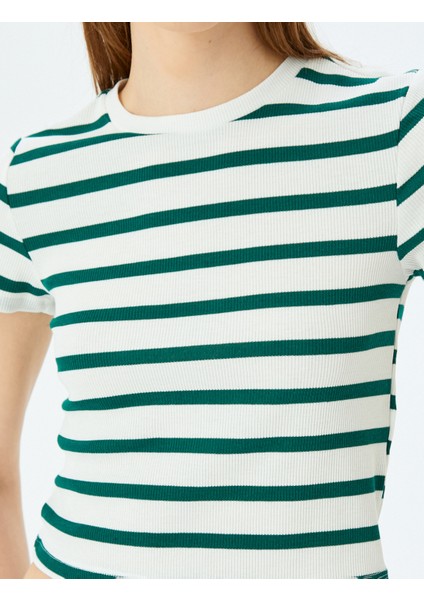Basic Çizgili Bisiklet Yaka Kısa Kollu Kaşkorse Slim Fit T-Shirt indirimleri