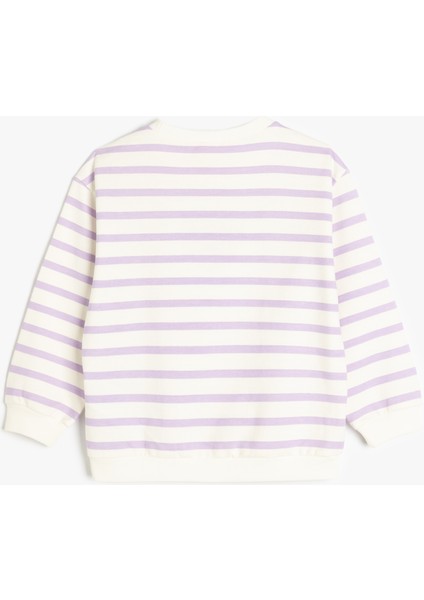 Sweatshirt Uzun Kollu Kalp Baskılı Bisiklet Yaka Pamuklu