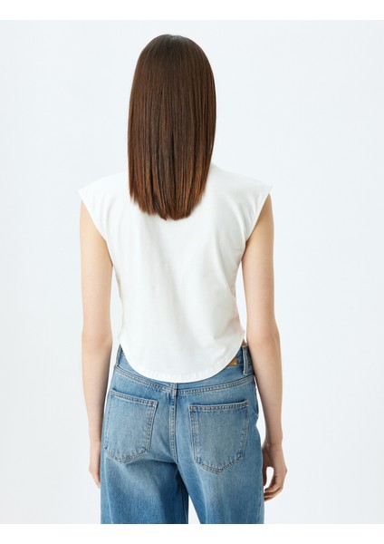 Kolsuz Crop Bisiklet Yaka Dikiş Detaylı Slim Fit T-Shirt