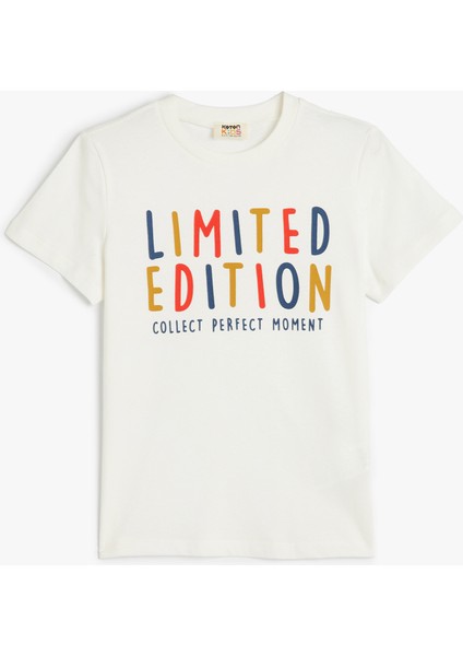 Basic T-Shirt Slogan Baskılı Kısa Kollu Bisiklet Yaka Pamuklu