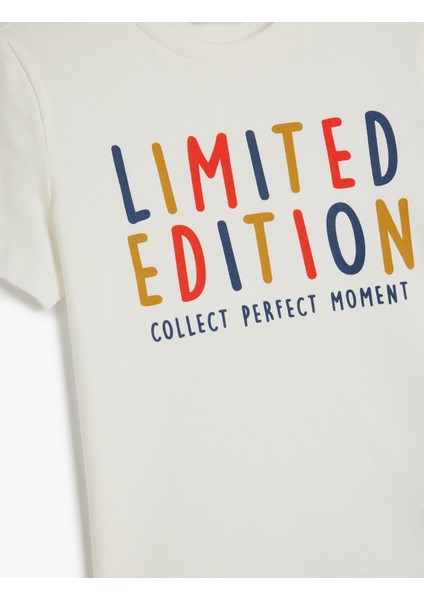 Basic T-Shirt Slogan Baskılı Kısa Kollu Bisiklet Yaka Pamuklu