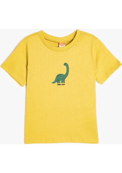 Dinozorlu T-Shirt Kısa Kollu Bisiklet Yaka Pamuklu