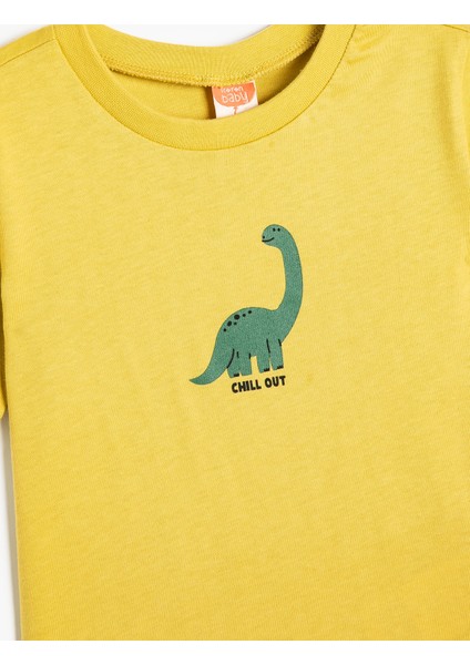 Dinozorlu T-Shirt Kısa Kollu Bisiklet Yaka Pamuklu
