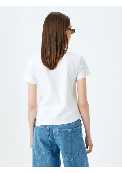 Basic Kısa Kollu Bisiklet Yaka Asimetrik Kesim Yırtmaçlı T-Shirt fırsatları