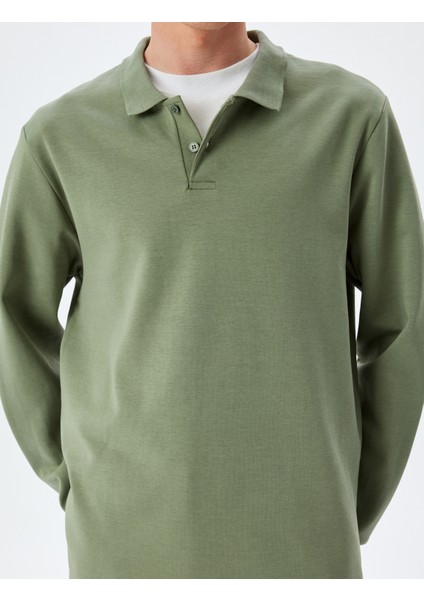Pamuklu Interlok Kumaş Polo Yaka Sweatshirt