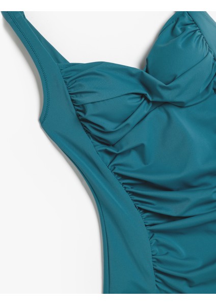 Drape Detaylı Kalp Yaka Toparlayıcı Mayo
